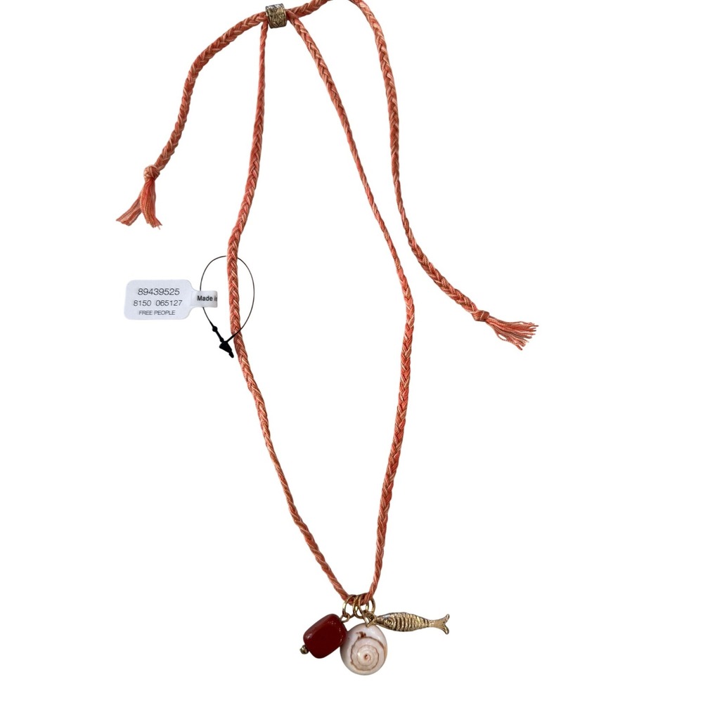 Free People Necklace Womens OS Peach Braided Cord Shell Fish Charm Adjustable